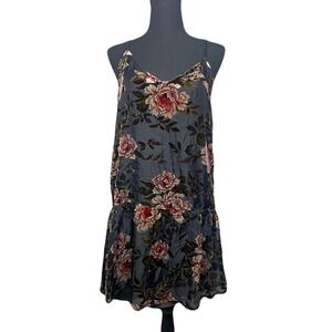 American Eagle Floral Burned Velvet Slip Dress Sheer Burnout Boho Size Medium
